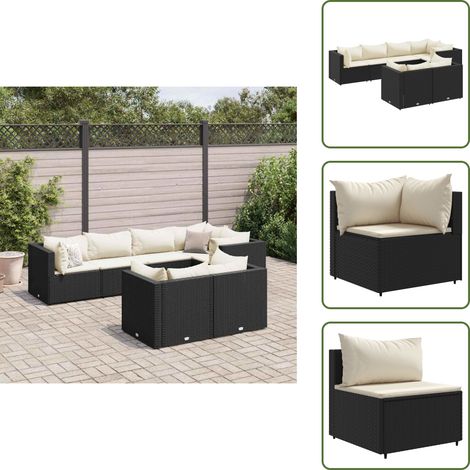 The Living Store 7-tlg. Garten-Lounge-Set mit Kissen Schwarz Poly Rattan - Gartensessel (1/5)