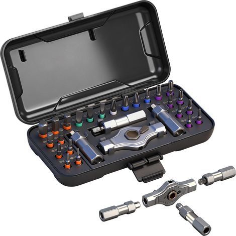 Tournevis à cliquet 24 en 1 - Kit tournevis magnétique de précision avec 24 embouts S2, poignée en aluminium amovible (1/4)