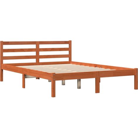 Bed Frame without Mattress Wax Brown 135x190 cm Double Solid Wood Pine vidaXL (1/4)