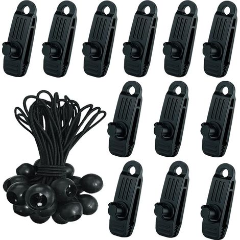 Clip Pour Bache - Pince À Oeillet Crocodile + Tendeur Corde Élastique Nylon - Pour Tente Camping Bache Piscine Auvent Gazebo - 24 Pièces