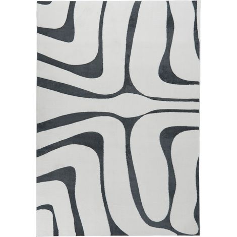 Area Rug Grey and White Jacquard 160 x 230 cm High Pile Rectangular Shape Living Room Polyester Backing Modern HARTZ (1/5)