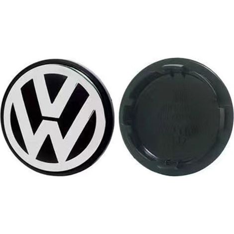 Cache-moyeu de roue 76mm pour Volkswagen Golf, Passat, Polo, Jetta, Bora, Santana – Centre de jante bombé, capuchon de moyeu en alliage d’aluminium, kit 4 pièces, accessoire jante voiture – Noir et bl