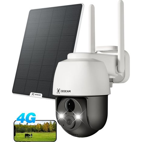 2K Caméra de surveillance solaire 4G LTE COCOCAM PTZ Détection PIR, reconnaissance AI, batterie 10000 mAh, stockage Cloud/TF, compatible Alexa (1/5)