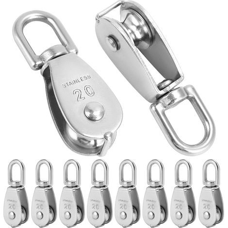 10 Pcs Poulie de Levage M20 Poulie Simple en Acier Inoxydable 304 pour pour Câble Diamètre 6mm Pivotant à 360° (1/4)