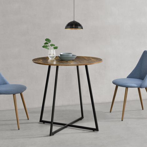 Mesa de Comedor Vaggeryd estilo minimalista redonda Metal y MDF 78 x Ø 80 cm - Negro y Efecto de Madera Tono Oscuro [en.casa] (1/5)