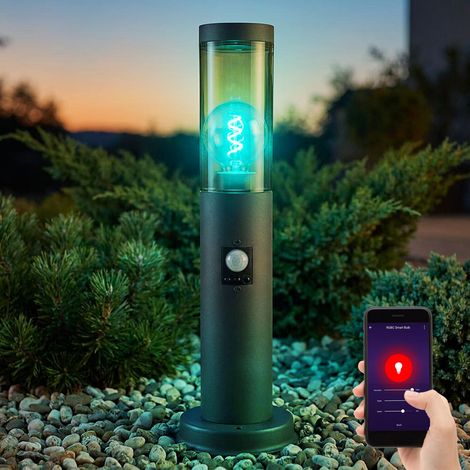 Standleuchte rauch anthrazit Sockelleuchte mit Bewegungsmelder Stehlampe Edelstahl, App Steuerung dimmbar, 1x RGB LED 10W 806Lm, DxH 7,6x45 cm (1/5)