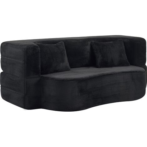 Canapé-lit futon 2-en-1 pliable en mousse haute densité, matelas de sol sans montage, noir, avec 2 coussins pour salon, chambre d'amis et détente CHICFURN (1/5)