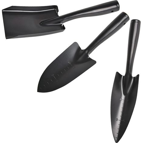 Ensemble de 3 Pelles à Creuser en Acier Manganèse Noir, Truelles à Main avec Graduation et Trou Suspendre, Outils de Jardinage Compacts pour Plantation Précise en Pot (1/5)