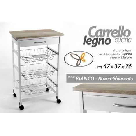 Carro de cocina blanco con cestas y ruedas cm 47 x 37 x 76 h