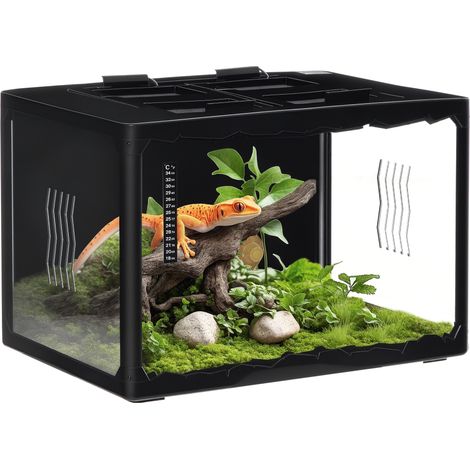 Terrario per Tartarughe di Terra e Rettili con Termometro 18-34℃, 60x40x40.5 cm, Nero