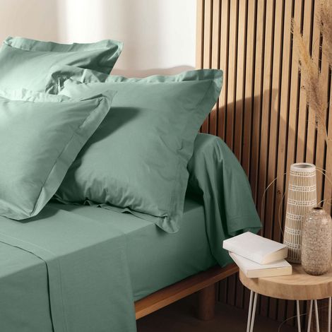 Drap housse Queen size 160 x 200 x 30 cm coton bio 57 fils Biolina Sauge