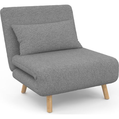 Idmarket – Fauteuil convertible 1 place 80x190 cm – Tissu gris clair – Design scandinave – Assise rembourrée et moelleuse – Gain de place