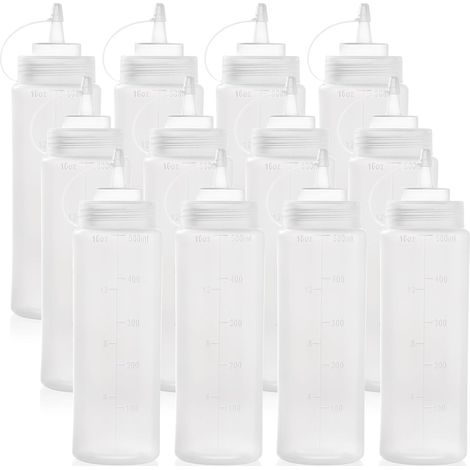 12 Pièces 500ml Bouteilles de Condiment Squeeze Bouteilles vides en Plastique avec Bouchon tournant et Mesure pour Sauces Ketchup (1/5)