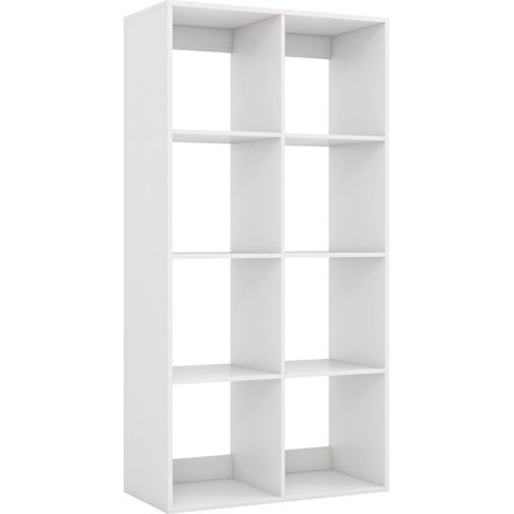 Libreria a 8 cubi con binario posteriore e kit antiribaltamento, bianca