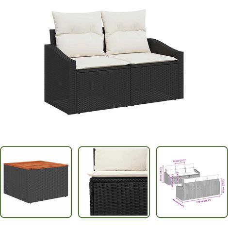 Gartentisch -  Gartensofa-set mit Kissen 7 pcs Schwarz Poly-Rattan (1/5)