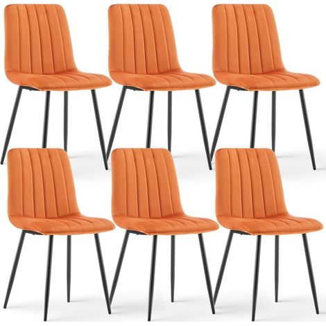 6er Set Esszimmerstühle Samt Orange mit Metallbeinen, gepolstert (1/5)