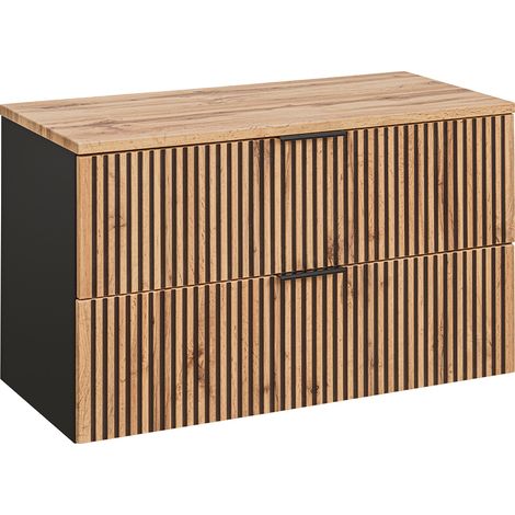 Waschtischunterschrank 100cm Gaia mit 2 Schubladen, Eichenoptik und Schwarz