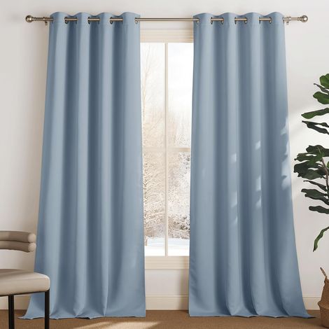 Rideaux Thermiques - Tenture Occultante Bleu Vintage Paire de Rideaux Uni de Fenêtre/Tissu Solid Agréable Prêt à Poser pour Maison Salon 140cm de Largeur sur 240cm de Hauteur