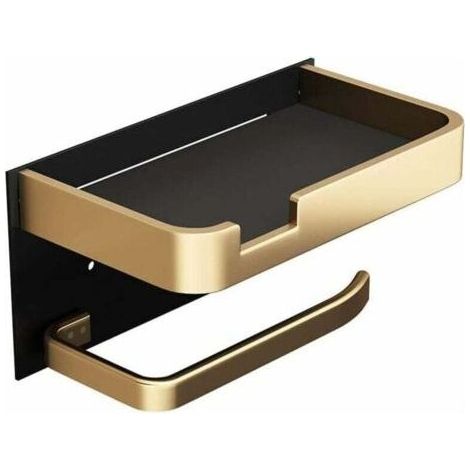 KZQ Porte-Papier Toilette Mural avec étagère de Téléphone, Support Rouleau Papier Toilette Adhesif Moderne Doré Noir Derouleur Papier Toilette pour Salle de Bain (1/4)