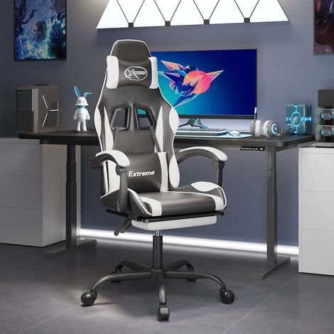 vidaXL Silla gaming con reposapiés cuero sintético negro blanco (1/5)