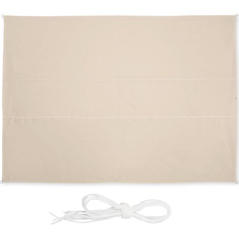 Relaxdays Sonnensegel rechteckig, 3,5 x 4,5 m, wasserabweisend, UV-beständig, mit Spannseilen, Terrasse, Balkon, beige