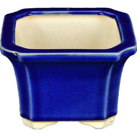Vaso per bonsai quadrato in gres smaltato blu 9x9x6,5 cm - YM24