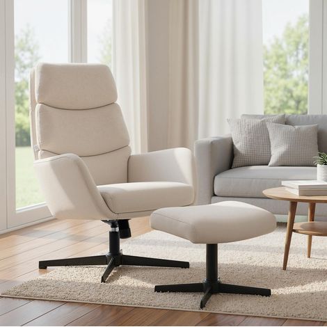 Fauteuil à bascule avec repose-pieds, structure en métal, beige, dossier haut 67 cm (1/5)
