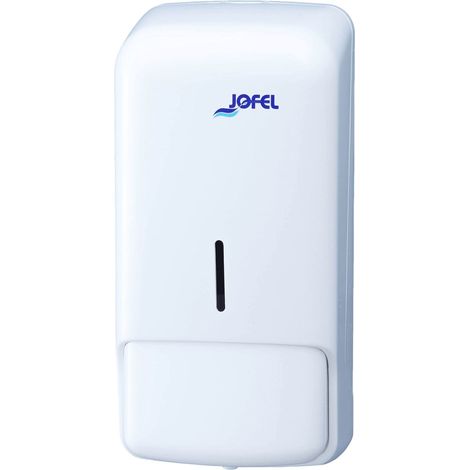 Jofel - Distributore di sapone a parete, ricaricabile con 0,85 l di sapone liquido, Distributore di sapone per bagno, Corpo in ABS ad alta resistenza, Azur AC80050, Bianco