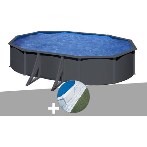 Kit piscine acier gris anthracite Gré Louko ovale 5,27 x 3,27 x 1,22 m + Tapis de sol