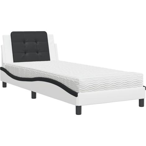 Lit simple Lit adulte Cadre de lit sans matelas Zadar blanc et noir 90x190 cm similicuir (1/5)