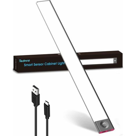 Reglette LED Cuisine Rechargeable USB, 40 cm Dimmable 3600mAh Lampe LED Placard Detecteur Mouvement Barre LED Sous Meuble Sans Fil Bande Lumineuse Capteur de Mouvement Veilleuse pour Armoire, Noir (1/5)