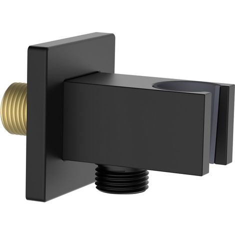 Presa acqua quadrata con supporto doccino in ottone color nero opaco (1/2)