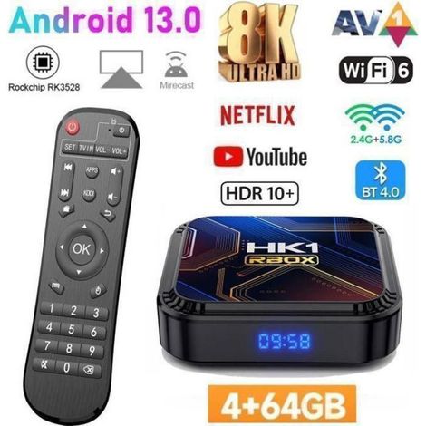 Android tv box android 13 Smart TV BOX,Boitier iptv Wifi 4G+64Go H616 8K Netflix Google Store Boîte multimédia box Android (1/4)