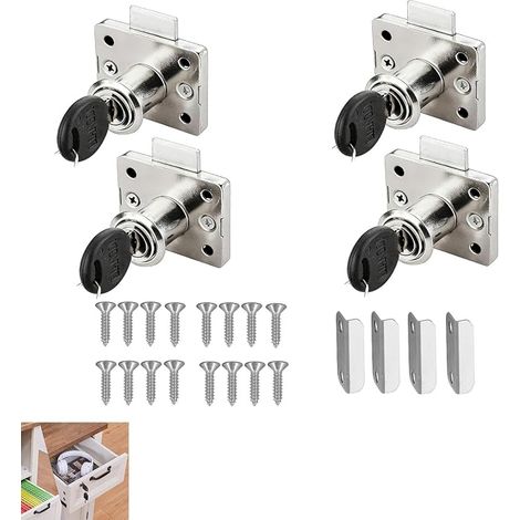 Set of 4 Furniture Security Locks with Key - 20mm Stainless Steel Screw Lock for Drawers and Cabinets - Easy Installation and (1/5)