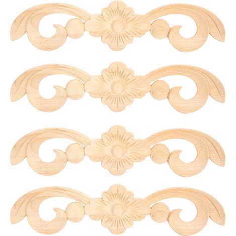 4 Pièces Appliques Bois Sculpté Fleur 25x6cm Décoration Meuble Maison Accessoire Déco Intérieur (1/5)