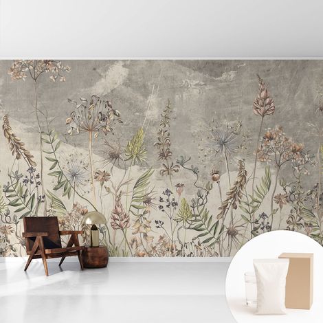Papier peint intissé pour salon chambre à coucher peint imprimé pour mur - Colle incluse gratuite Plantes des champs 416x254 cm (1/5)