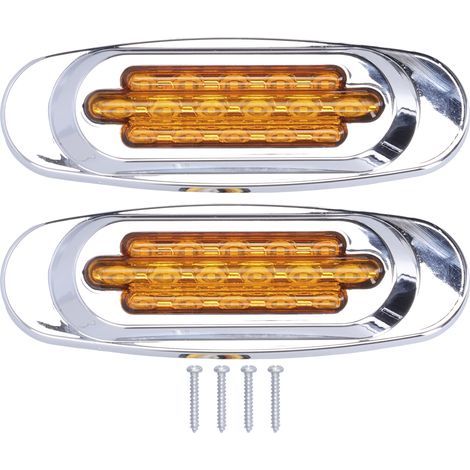 Paire de feux arrière à 16 LED avec enjoliveurs électroplaqués, feux de position latéraux extérieurs pour voiture, camionnette et pick-up 12 V/24 V, lentille jaune (1/3)