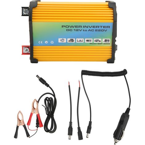 Ortviai Onduleur 300 W pour Voiture, Onde Modifiée, 12 V DC vers 110 V AC, 2 USB + Prise CA, Jaune (1/5)