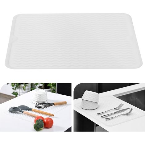 Tapis d'égouttement 30 x 40 cm, vaisselle en silicone résistant à la chaleur, antidérapant, tapis d'égouttement, set de table (transparent) (1/5)