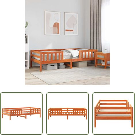 Cadre de lit sans matelas - Cadre de lit sans matelas cire marron 75x190 cm bois pin massif (1/5)
