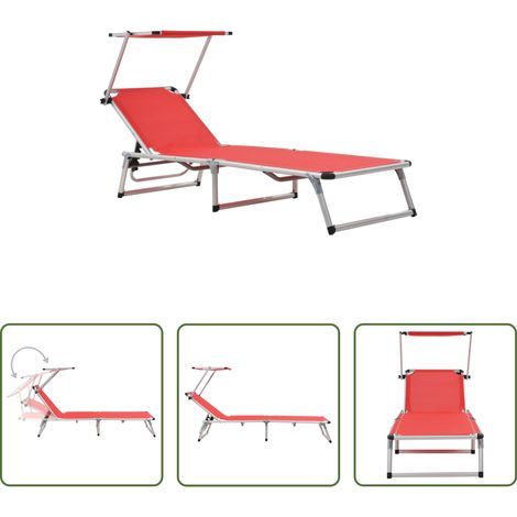 Sonnenliege -  Sonnenliege Klappbar mit Sonnenschutz Alu und Textilene Rot (1/5)