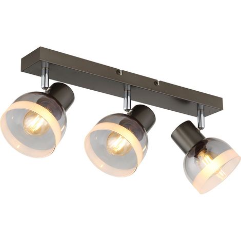 Faretto da soffitto, lampada da parete, lampada da soggiorno, orientabile, nero, vetro effetto fumé, L 41 cm (1/5)