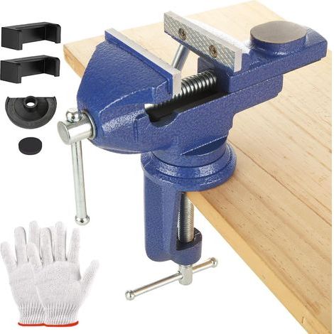Étau 80 mm Étau de base pivotante à 360° pour établi Étau de table robuste pour petits projets d'artisanat, ponçage, perçage, soudure Bleu (1/5)