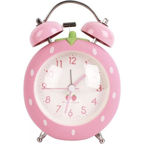 Réveil matin en forme de fraise, rétroéclairé, sans tic-tac, réveil simulé pour chambre, lit et table, rose (1/5)