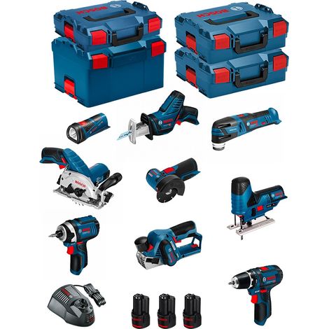Bosch – Pack de 9 outils électroportatifs 12V – Perceuse-visseuse GSR 12V-15 – Visseuse à chocs GDR 12V-105 – Scie circulaire GKS 12V-26 – Coffret de transport (1/5)