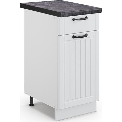 Mueble bajo de cocina Fame-Line, Blanco casa de campo, 40 cm , ET Antracita, Vicco