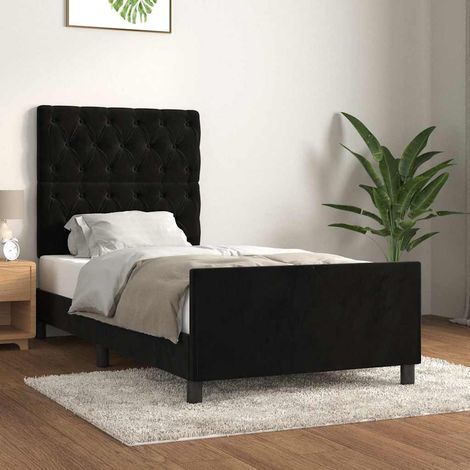 Lit simple pour adulte avec tête de lit - Cadre de lit Noir 80x200 cm Velours BV914661 - BonneVie (1/5)