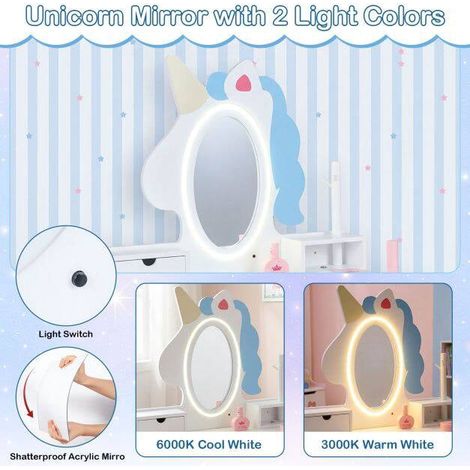 Kids Vanity Set with Lighted Unicorn Mirror & Stool (1/5)