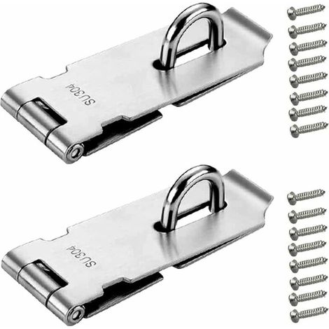 EASYCOMFORT 2 Pièces Loquet de Cadenas 4 Pouces - Argenté Acier Inoxydable Verrou de Porte Cadenas avec Vis pour Meubles Armoire Tiroir (1/5)