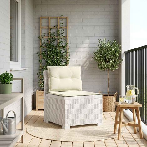 Canapé de jardin 1 place pour extérieur en PP aspect rotin avec coussins Blanc et Crème - PANGIVO (1/5)